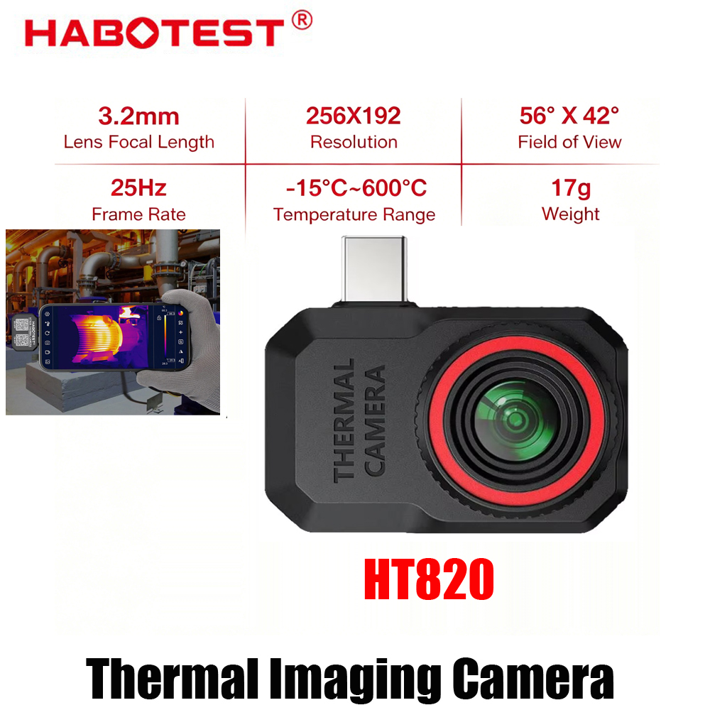Thermal Imaging Camera 256X192 - 2026年新型HABOTEST HT820スマホ用サーマルカメラ、解像度256x192、25Hzフレームレート、Androidスマホ対応、-15～600℃ ℃ タイプC